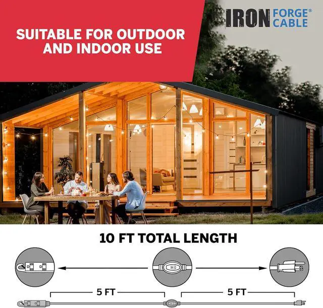 Alt view image 4 of 7 - Iron Forge Cable 10 Ft 3 Outlets White Extension Cord with Inline Switch On/Off, 16/3 SJTW 3 Prong with Hook for Hanging -10 AMP Cord - ETL Listed