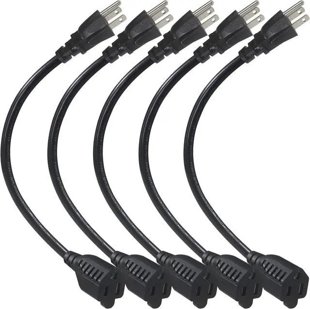 Main image of 1FT Short Power Extension Cord 1FT - Short 3 Prong Extension Cord Outlet Saver Indoor SJT 16 AWG Heavy Duty 1 Foot AC Power Extensions Cable with NEMA 5-15P to NEMA 5-15R Connector (5PACK)