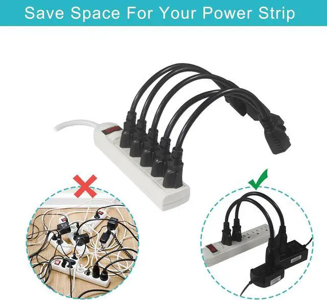 Alt view image 4 of 7 - 1FT Short Power Extension Cord 1FT - Short 3 Prong Extension Cord Outlet Saver Indoor SJT 16 AWG Heavy Duty 1 Foot AC Power Extensions Cable with NEMA 5-15P to NEMA 5-15R Connector (5PACK)