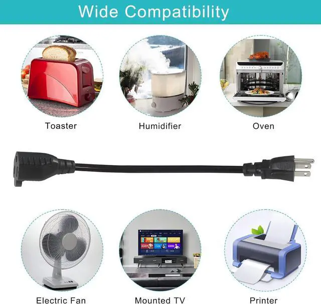 Alt view image 6 of 7 - 1FT Short Power Extension Cord 1FT - Short 3 Prong Extension Cord Outlet Saver Indoor SJT 16 AWG Heavy Duty 1 Foot AC Power Extensions Cable with NEMA 5-15P to NEMA 5-15R Connector (5PACK)