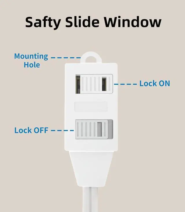 Alt view image 2 of 7 - Indoor Extension Cord, 2 Prong 6 Feet Extension Cord, 3 Polarized Outlets with Safety Slide Windows,13A/1625W, 16 AWG, 2 Packs (3 Packs)