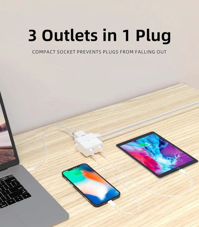 Alt view image 4 of 7 - Indoor Extension Cord, 2 Prong 6 Feet Extension Cord, 3 Polarized Outlets with Safety Slide Windows,13A/1625W, 16 AWG, 2 Packs (3 Packs)