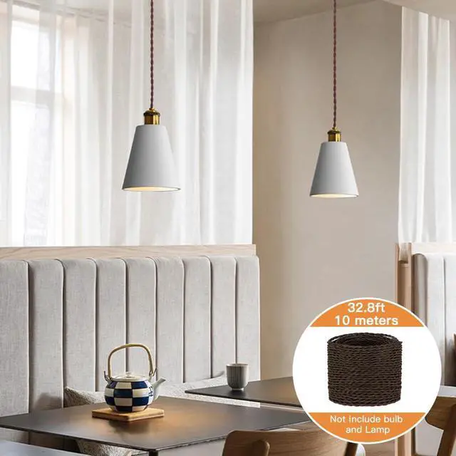 Alt view image 3 of 7 - Helunsi 32.8ft Twisted Cloth Covered Wire, Brown 18/2 Cloth Covered Electrical Wire, 18 Wire Gauge 2-Conductor Fabric Covered Lamp Cord, Vintage Twisted Cloth Covered Wire, for DIY Projects (Brown)