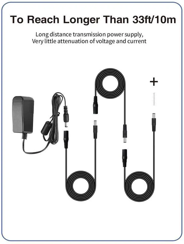 Alt view image 4 of 7 - 2-Pack 33FT 18AWG VOLTKARE 12V DC Power Extension Cable, 5.5x2.1mm Male to Female Plugs, 9V Power Adapter Cable for Tapo WiFi IP Camera: C200 C310 C100 C210 C225 C320WS C520WS TC60 TC70