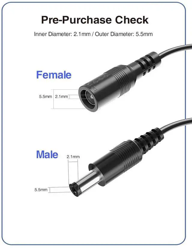 Alt view image 2 of 7 - 2-Pack 33FT 18AWG VOLTKARE 12V DC Power Extension Cable, 5.5x2.1mm Male to Female Plugs, 9V Power Adapter Cable for Tapo WiFi IP Camera: C200 C310 C100 C210 C225 C320WS C520WS TC60 TC70