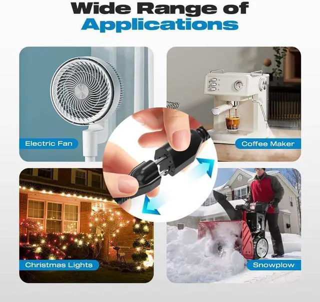 Alt view image 7 of 7 - Extension Cord with ON/Off Switch, Malictele 2-Way 3 Prong Extension Cord Power Cord Extension Y Splitter Outdoor Plug Splitter with one NEMA 5-15P Plug and Two NEMA 5-15R Receptacles.