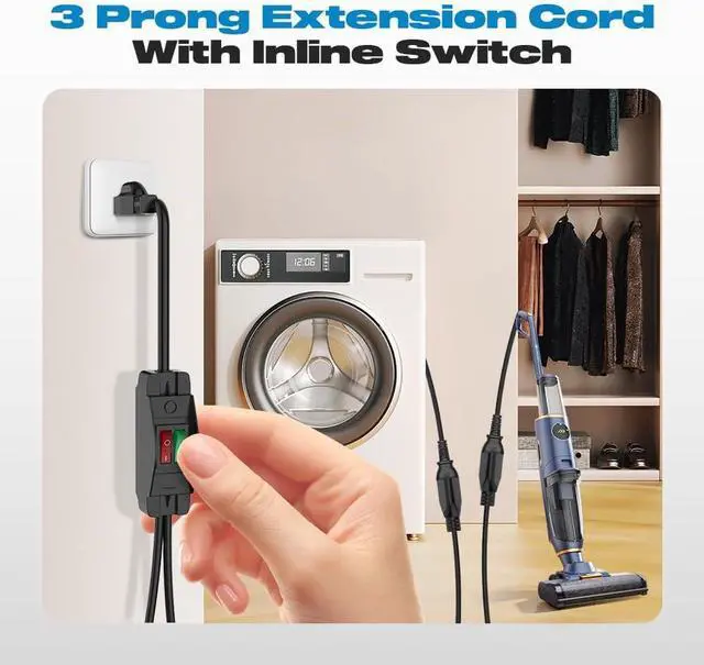 Alt view image 6 of 7 - Extension Cord with ON/Off Switch, Malictele 2-Way 3 Prong Extension Cord Power Cord Extension Y Splitter Outdoor Plug Splitter with one NEMA 5-15P Plug and Two NEMA 5-15R Receptacles.