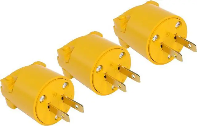 Main image of STARELO Electrical Replacement Plug Extension Cord End Yellow Shell 125V 15A 2Pole 2Wire NEMA 5-15P Industrial Grade 2-Prong Straight Blade(3)