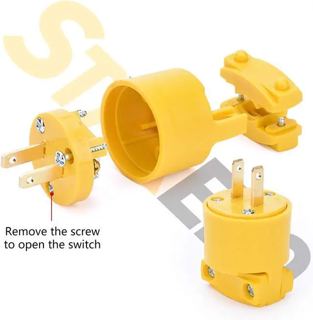 Alt view image 4 of 6 - STARELO Electrical Replacement Plug Extension Cord End Yellow Shell 125V 15A 2Pole 2Wire NEMA 5-15P Industrial Grade 2-Prong Straight Blade(3)