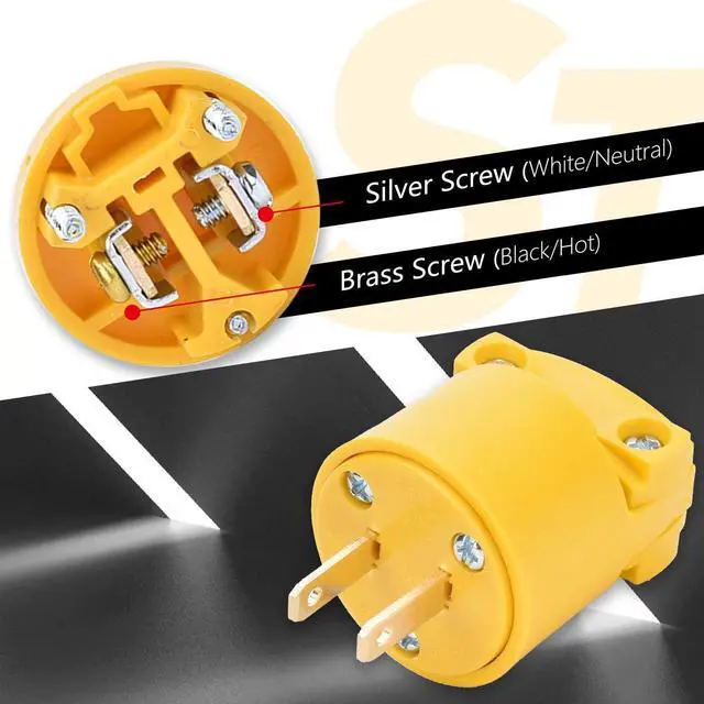 Alt view image 5 of 6 - STARELO Electrical Replacement Plug Extension Cord End Yellow Shell 125V 15A 2Pole 2Wire NEMA 5-15P Industrial Grade 2-Prong Straight Blade(3)