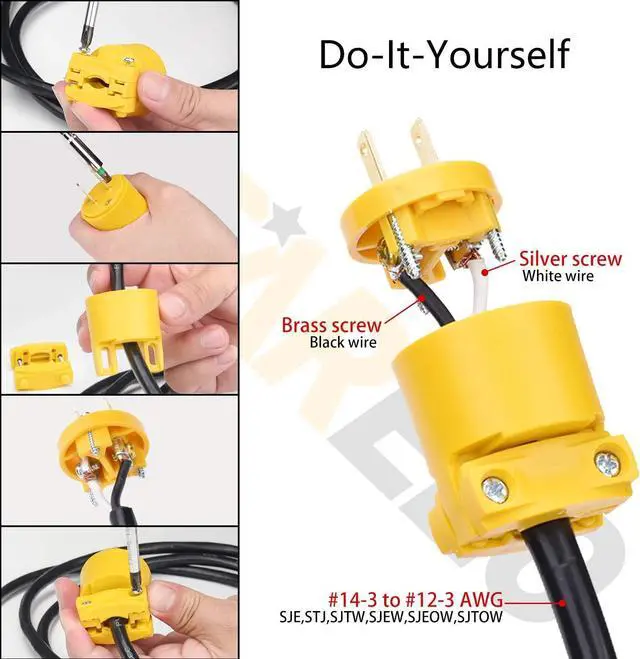 Alt view image 6 of 6 - STARELO Electrical Replacement Plug Extension Cord End Yellow Shell 125V 15A 2Pole 2Wire NEMA 5-15P Industrial Grade 2-Prong Straight Blade(3)