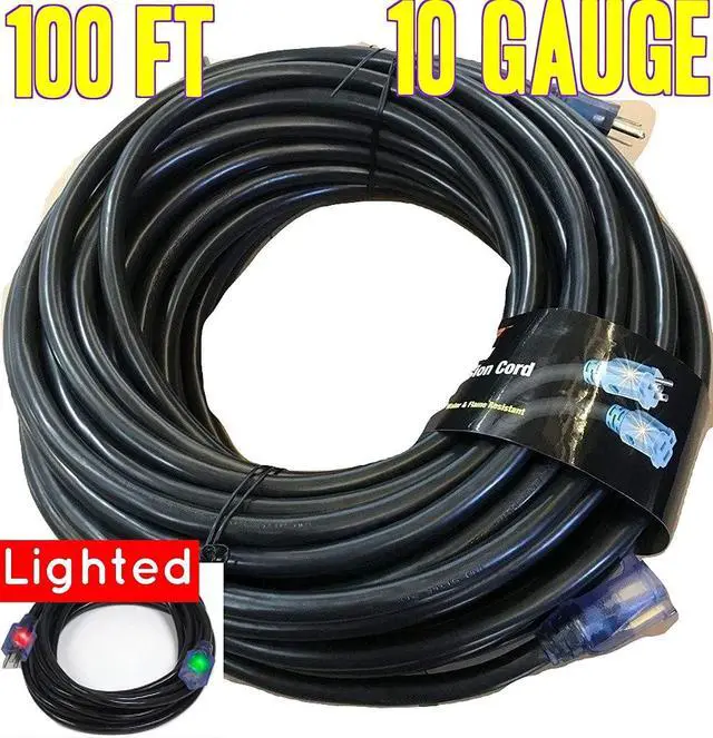 Alt view image 5 of 7 - 100 ft Extension Cord 10/3  10 Gauge Outdoor Heavy Duty Power Cable, 15 Amp 1875W, Waterproof SJTW with Lighted End, 3-Prong, Indoor/Outdoor Extreme Weather Use Flexible & Durable