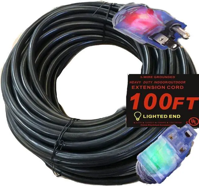 Alt view image 6 of 7 - 100 ft Extension Cord 10/3  10 Gauge Outdoor Heavy Duty Power Cable, 15 Amp 1875W, Waterproof SJTW with Lighted End, 3-Prong, Indoor/Outdoor Extreme Weather Use Flexible & Durable