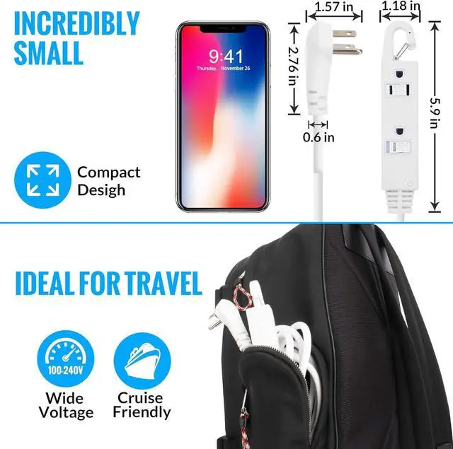 Alt view image 4 of 7 - Maximm Extension Cord White 15 Ft with Automatic Closing Hook, Multi Outlet - 3 Prong Power Cord Extender Angled Flat Plug, Child Safety Feature (15ft)