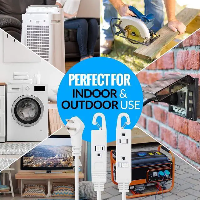 Alt view image 5 of 7 - Maximm Extension Cord White 15 Ft with Automatic Closing Hook, Multi Outlet - 3 Prong Power Cord Extender Angled Flat Plug, Child Safety Feature (15ft)