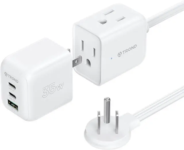 Main image of TROND Travel Power Strip with Detachable USB C Ports Fast Charge GaN III PD35W, 5ft Flat Plug Extension Cord with Multiple Outlets, for Home Hotel Dorm Room Cruise Ship Essentials, White