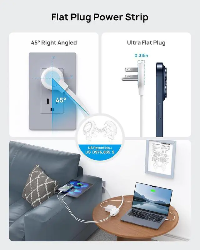 Alt view image 6 of 7 - TROND Travel Power Strip with Detachable USB C Ports Fast Charge GaN III PD35W, 5ft Flat Plug Extension Cord with Multiple Outlets, for Home Hotel Dorm Room Cruise Ship Essentials, White