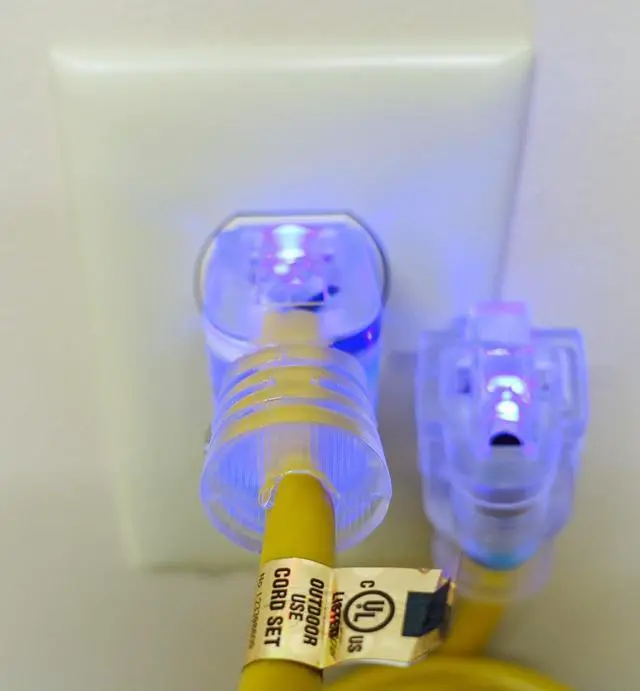 Alt view image 2 of 5 - OdorStop OSEC1430 Extension Cords with Blue LED Lights on Both Ends, 14/3 SJTW, 30-ft