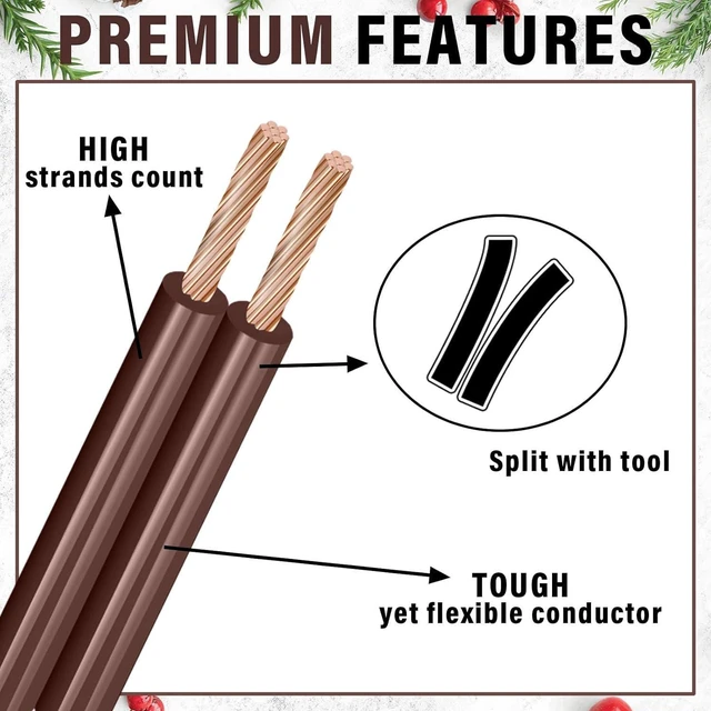 Alt view image 4 of 6 - Kanayu 500ft SPT-1 High Voltage Landscape Wire 18 Awg 10 Amps Outdoor Electrical Extension Cord Wire Bulk Blank Spool Zip with 40 Male Female Plug for Light Lamp Lights(Brown)
