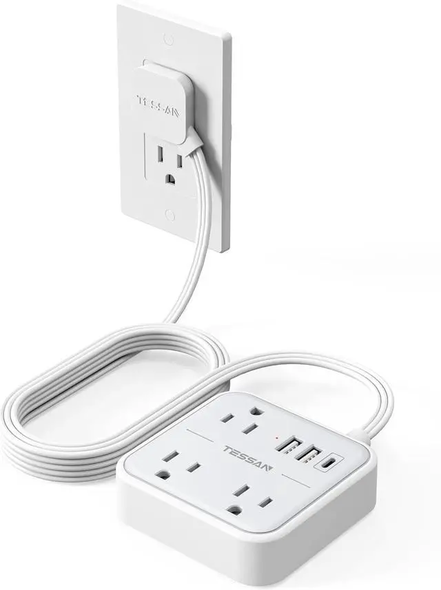 Main image of Extension Cord Flat Long Power Strip 15 FT, TESSAN Surge Protector Power Strip with USB Ports (1 USB C), Flat Wall Outlet Extender with 3 Outlets for Home, Office, School, Dorm Room Essentials