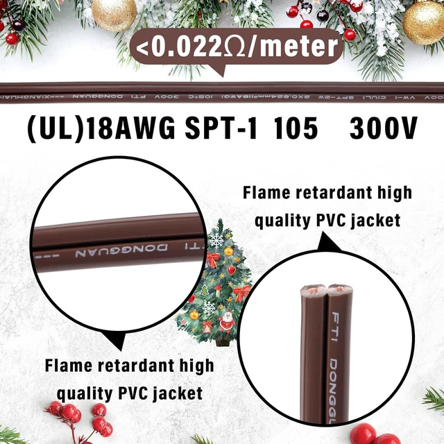 Alt view image 2 of 6 - Kanayu 500ft SPT-1 High Voltage Landscape Wire 18 Awg 10 Amps Outdoor Electrical Extension Cord Wire Bulk Blank Spool Zip with 40 Male Female Plug for Light Lamp Lights(Brown)