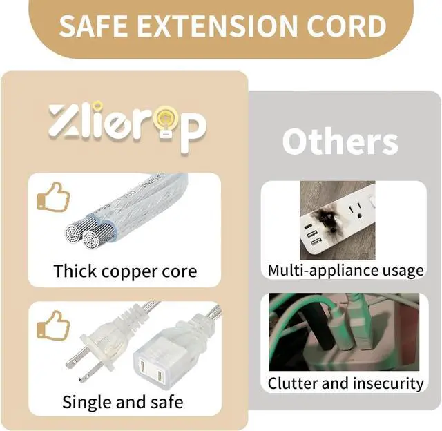 Alt view image 3 of 7 - Clear Extension Cord 15 Ft, UL-Certified Clear Extension Cord Indoor Thin, 2 Prong Extension Cords, Male to Female Invisible Extension Cord 2 x 16 AWG, Thin Extension Cords for Light (1 Pack)