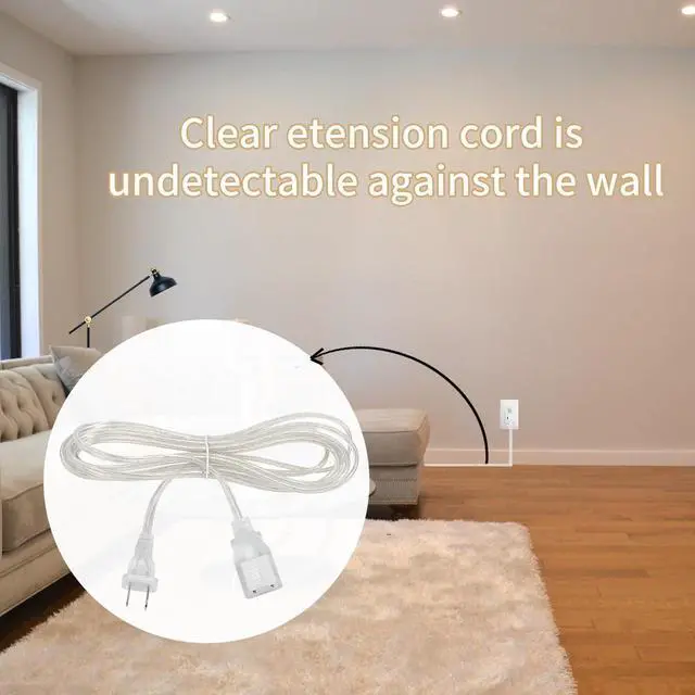 Alt view image 4 of 7 - Clear Extension Cord 15 Ft, UL-Certified Clear Extension Cord Indoor Thin, 2 Prong Extension Cords, Male to Female Invisible Extension Cord 2 x 16 AWG, Thin Extension Cords for Light (1 Pack)