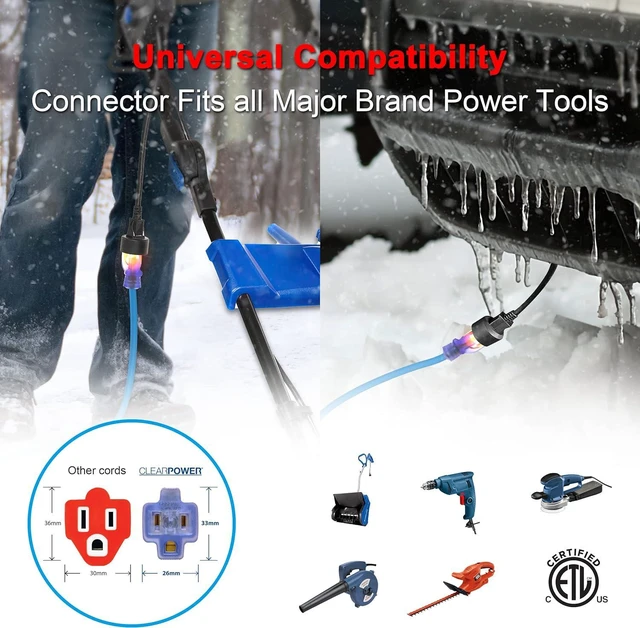 Alt view image 7 of 7 - Clear Power Outdoor Extension Cord - 100 FT, Blue | for Extreme Cold Weather -50°C, 14/3 SJTW, 3 Prong Grounded Plug, with Power Indicator Light (CP10078)