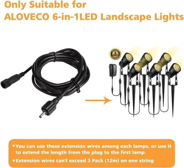 Alt view image 3 of 3 - ALOVECO 2 PCS Power Extension Cord, 6.5ft/2M per Cord, 3.5 x 1.35mm DC Extension Wire, IP65 Waterproof, Perfect for Daisy Chain Wiring LED Landscape Lights