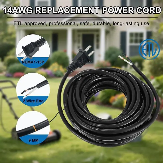 Alt view image 5 of 7 - Replacement Power Cord 2 Prong,14 AWG Heavy Duty 6.46Ft Cable 110V 115V 120V 300V for Appliance, NEMA 1-15P 2 Prong Plug US SJT 14AWG (14/2), Pigtail Cord