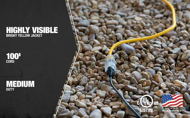 Alt view image 7 of 7 - Southwire Polar Solar Extension Cord - Cold Weather Flexibility & Rugged Durability - SJEOOW Jacket - UL Listed - Oil & Chemical Resistant - 14/3 Gauge - 100 Foot - Yellow Outdoor Cord