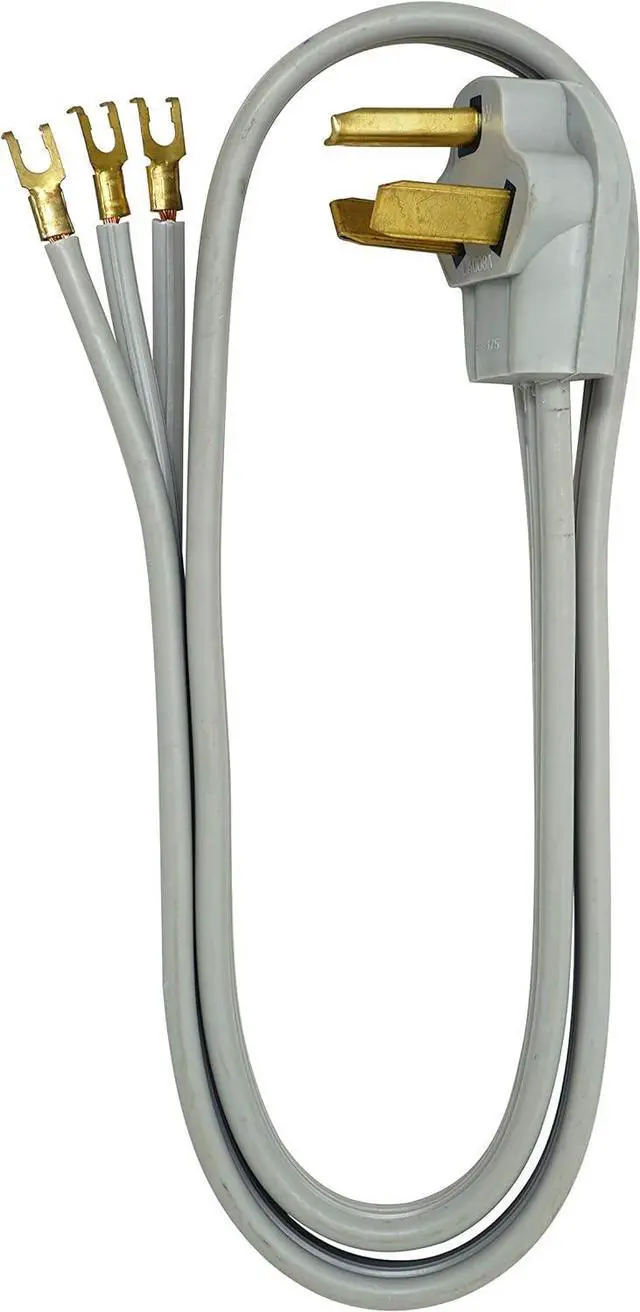 Main image of Southwire Replacement Power Cord - Designed for Dryers & Home Appliance Hookups - Flat SRDT Jacket - Flanged Spade Terminals - 10/3 SRDT - 4 Foot - 30 Amp - Gray - 3 Conductor Wall Outlet