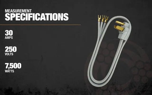 Alt view image 6 of 6 - Southwire Replacement Power Cord - Designed for Dryers & Home Appliance Hookups - Flat SRDT Jacket - Flanged Spade Terminals - 10/3 SRDT - 4 Foot - 30 Amp - Gray - 3 Conductor Wall Outlet