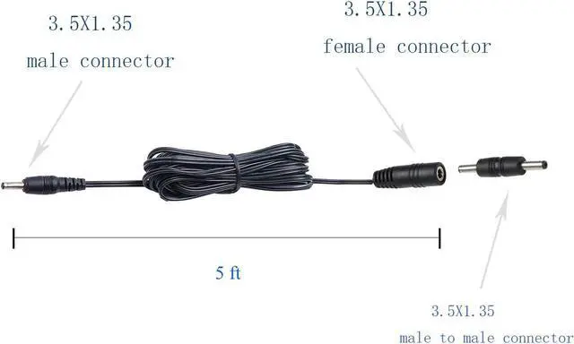 Alt view image 2 of 3 - 3.5X1.35 DC Connector for AIBOO Single White Kitchen Light Bar, 22AWG,Black Extension Cords,5ft.(3.5 X 1.35 mm Black Cords,4 Packs)