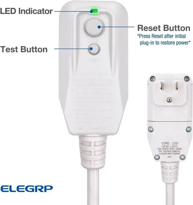 Alt view image 3 of 6 - ELEGRP 0651513LY L15515 L22515 16AWG LCDI Power Cord Plug for A/C Air Conditioner, E250451 UL Certified, 7.5FT Leakage Current Detection Interrupter Replacement, 120V 13A 1560W 60Hz NEMA 5-15P, 1 Pack