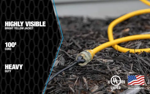 Alt view image 3 of 7 - Southwire Polar Solar Extra Heavy Duty Extension Cord - Built for Cold Weather & Rugged Use - SJEOOW Jacket - High Visibility Yellow - Waterproof - Lighted End - 10/3 Outdoor Cord - 100 Feet