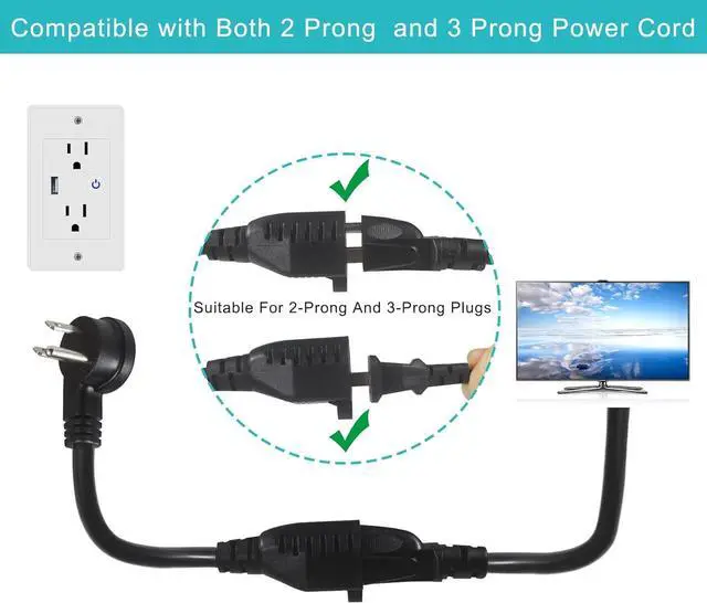 Alt view image 5 of 7 - Short Flat Plug Extension Cord 1 Foot- Low Profile Angle Flat Plug Ground 1FT Indoor AC Extension Cord Short 3 Prong Grounded Extension Cable SJT 16AWG Heavy Duty Flexible Power Cord (5 Pack)