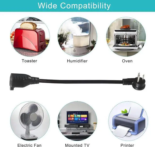 Alt view image 7 of 7 - Short Flat Plug Extension Cord 1 Foot- Low Profile Angle Flat Plug Ground 1FT Indoor AC Extension Cord Short 3 Prong Grounded Extension Cable SJT 16AWG Heavy Duty Flexible Power Cord (5 Pack)