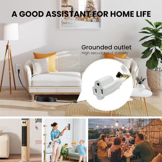 Alt view image 3 of 7 - YOJOE Indoor Extension Cord, 3 Prong Grounded 13A Power Cord, 16 Gauge Heavy Duty 12 ft White Flat Plug Extension Cord for Home, Office, 16/3 SPT-3 UL Listed