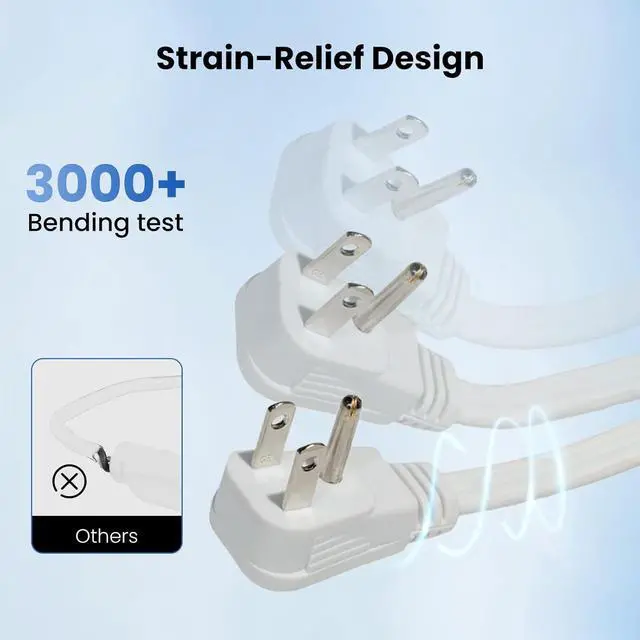 Alt view image 7 of 7 - YOJOE Indoor Extension Cord, 3 Prong Grounded 13A Power Cord, 16 Gauge Heavy Duty 12 ft White Flat Plug Extension Cord for Home, Office, 16/3 SPT-3 UL Listed