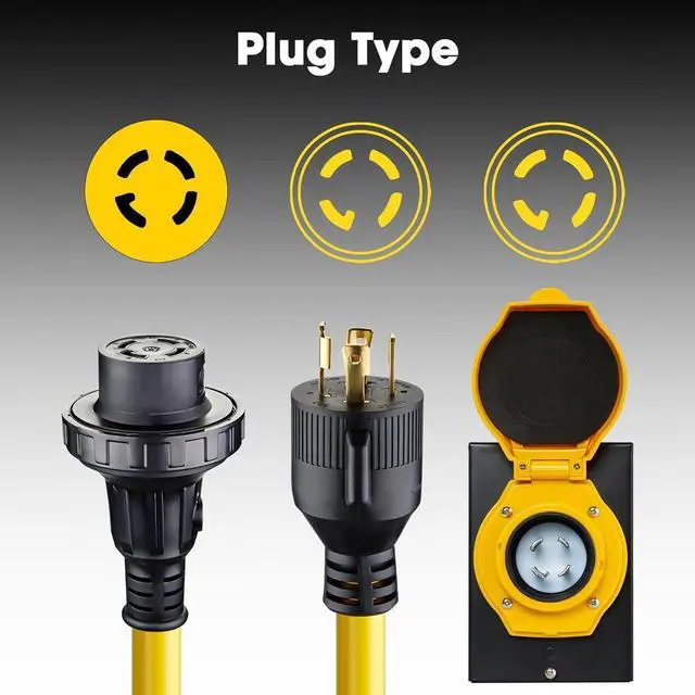 Alt view image 2 of 7 - 25FT 30 Amp Generator Power Cord and Power Inlet Box Waterproof Combo Kit, Heavey Dury NEMA L14-30P to L14-30R,125/250V 7500W 10 Gauge SJTW Generator Cord, Twist Lock Connector