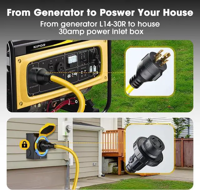 Alt view image 3 of 7 - 25FT 30 Amp Generator Power Cord and Power Inlet Box Waterproof Combo Kit, Heavey Dury NEMA L14-30P to L14-30R,125/250V 7500W 10 Gauge SJTW Generator Cord, Twist Lock Connector