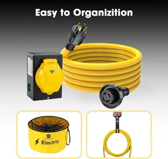 Alt view image 6 of 7 - 25FT 30 Amp Generator Power Cord and Power Inlet Box Waterproof Combo Kit, Heavey Dury NEMA L14-30P to L14-30R,125/250V 7500W 10 Gauge SJTW Generator Cord, Twist Lock Connector