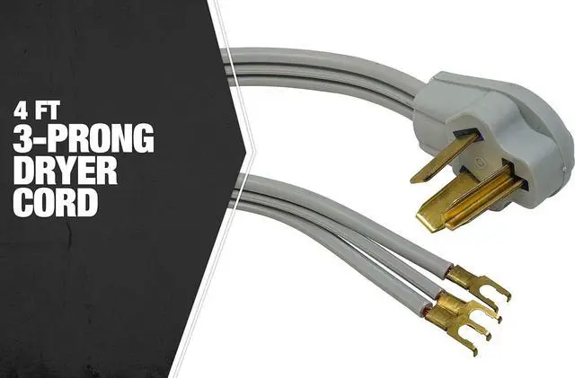 Alt view image 3 of 6 - Southwire Replacement Power Cord - Designed for Dryers & Home Appliance Hookups - Flat SRDT Jacket - Flanged Spade Terminals - 10/3 SRDT - 4 Foot - 30 Amp - Gray - 3 Conductor Wall Outlet