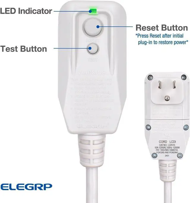 Alt view image 3 of 6 - ELEGRP 0651510LY L15515 L22515 18AWG LCDI Power Cord Plug for A/C Air Conditioner, E250451 UL Certified, 7.5FT Leakage Current Detection Interrupter Replacement, 120V 10A 1200W 60Hz NEMA 5-15P, 1 Pack