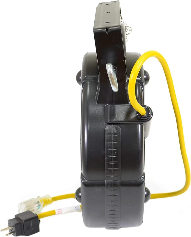 Alt view image 3 of 6 - Alert ProReel Professional Grade ProReel 8665TFS Heavy Duty Retractable Extension Cord Reel | 65 Foot 12/3 SJTOW 15 Amp Single Tap Industrial Cord | Clear 5-15/20R Receptacle with Power On Indicator