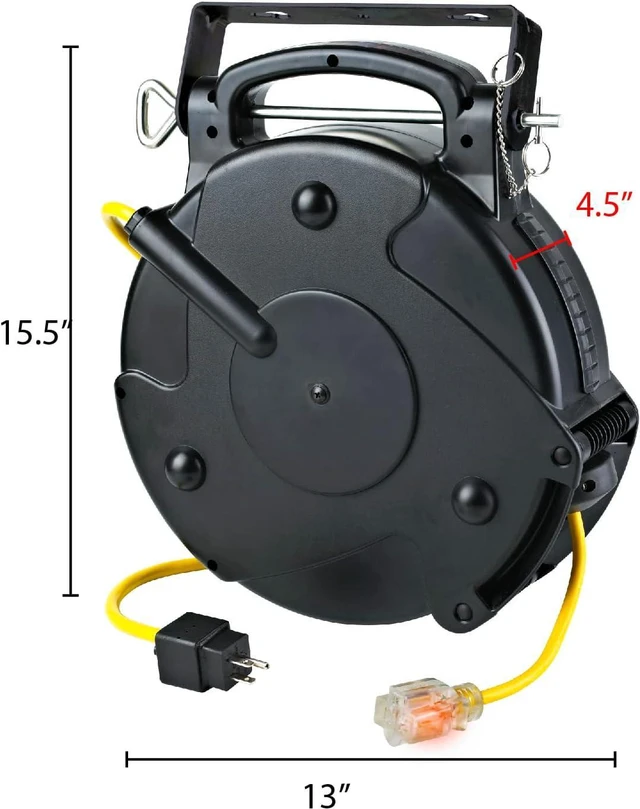 Alt view image 6 of 6 - Alert ProReel Professional Grade ProReel 8665TFS Heavy Duty Retractable Extension Cord Reel | 65 Foot 12/3 SJTOW 15 Amp Single Tap Industrial Cord | Clear 5-15/20R Receptacle with Power On Indicator