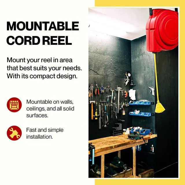 Alt view image 6 of 7 - ReelWorks Extension Cord Reel Retractable 12AWG x 65' Foot 3C/SJT Heavy Duty Commercial Cable Triple Tap Connector Power 15A 125VAC 1875W