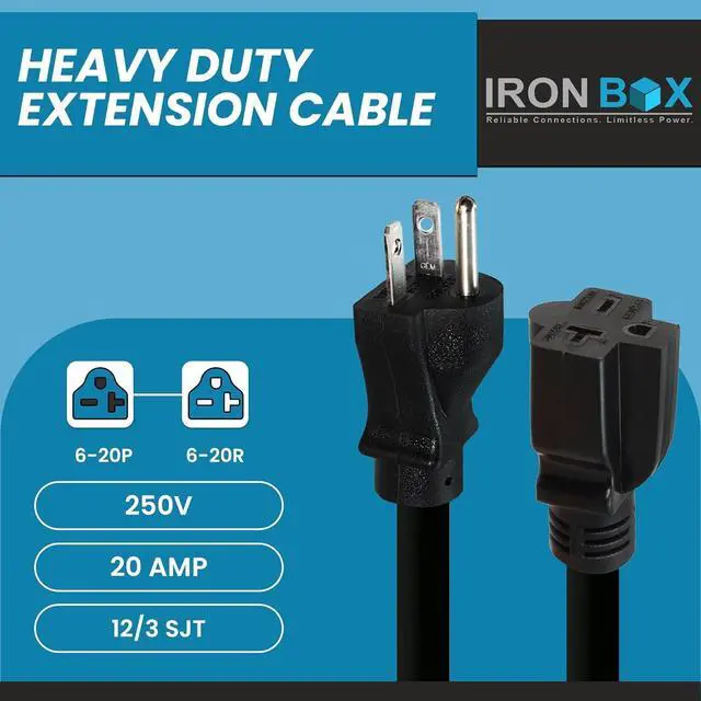 Alt view image 2 of 7 - IronBox Electric - NEMA 6-20 Extension Cord - 12/3 SJT Jacket, 20A, 250V Extension Cable - Compatible with Any Generator Equipped with a 6-20 Receptacle - Heavy Duty Cable (Molded, 10 Foot)