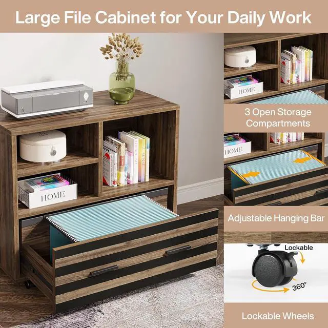 Alt view image 6 of 7 - Tribesigns 62.2" Executive Desk with Mobile File Cabinet, L-Shaped Office Desk with Storage Shelves, Large Computer Desk Business Workstation Set for Home Office, Light Brown